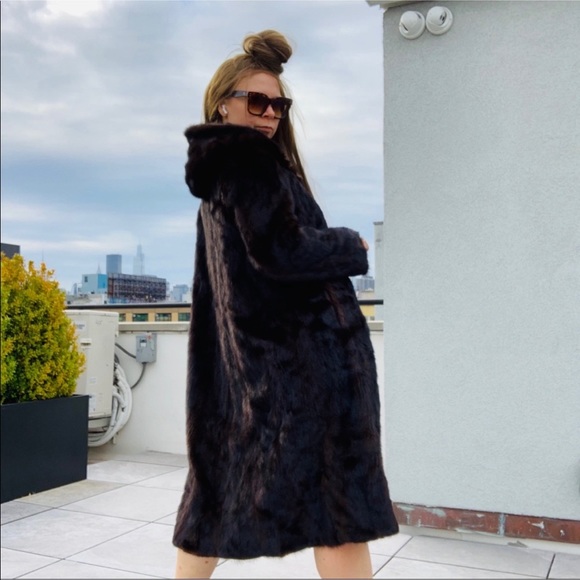 Genuine Mink Widen Bottom A-line Hooded Long Fur Coat EU 44 - Picture 5 of 16